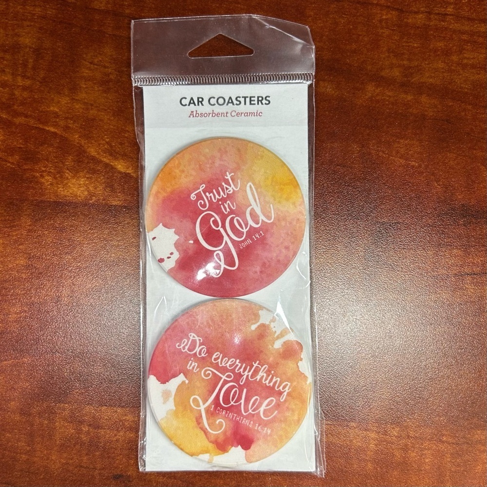 NEW Inspirational Ceramic Car Coasters - Red and Orange